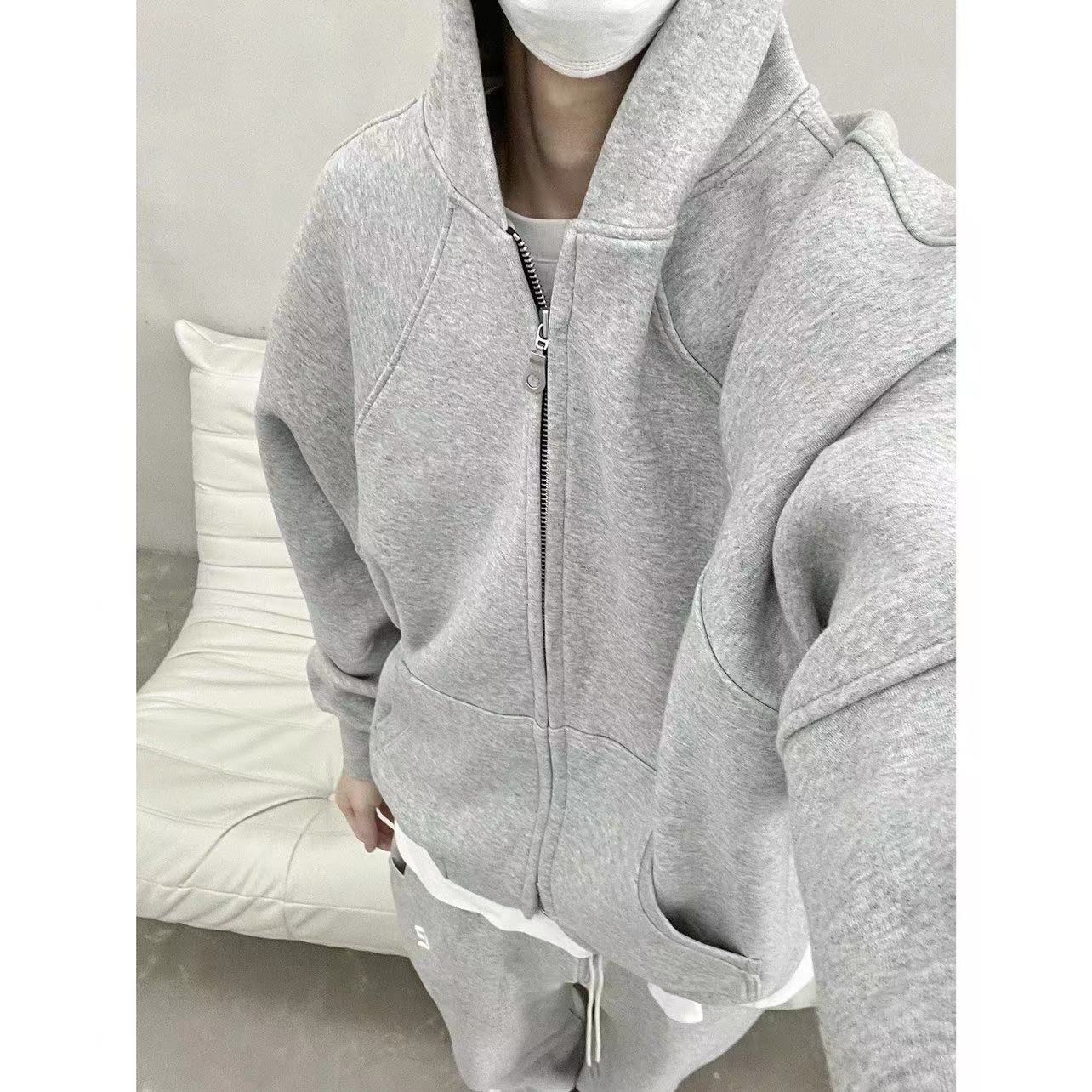Loose Basic Solid Color Hoodie Coat
