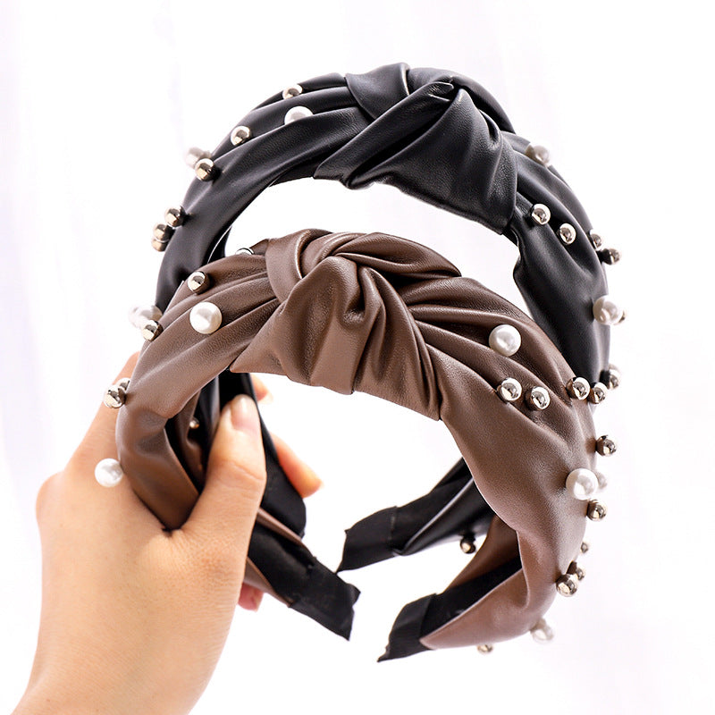 Fashion Leather Beaded Pearl Headband