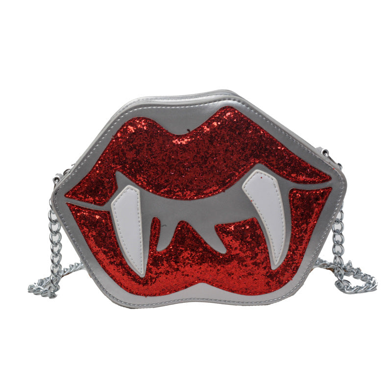 Personality Sequin Chain Funny Big Lips Style Crossbody Bag
