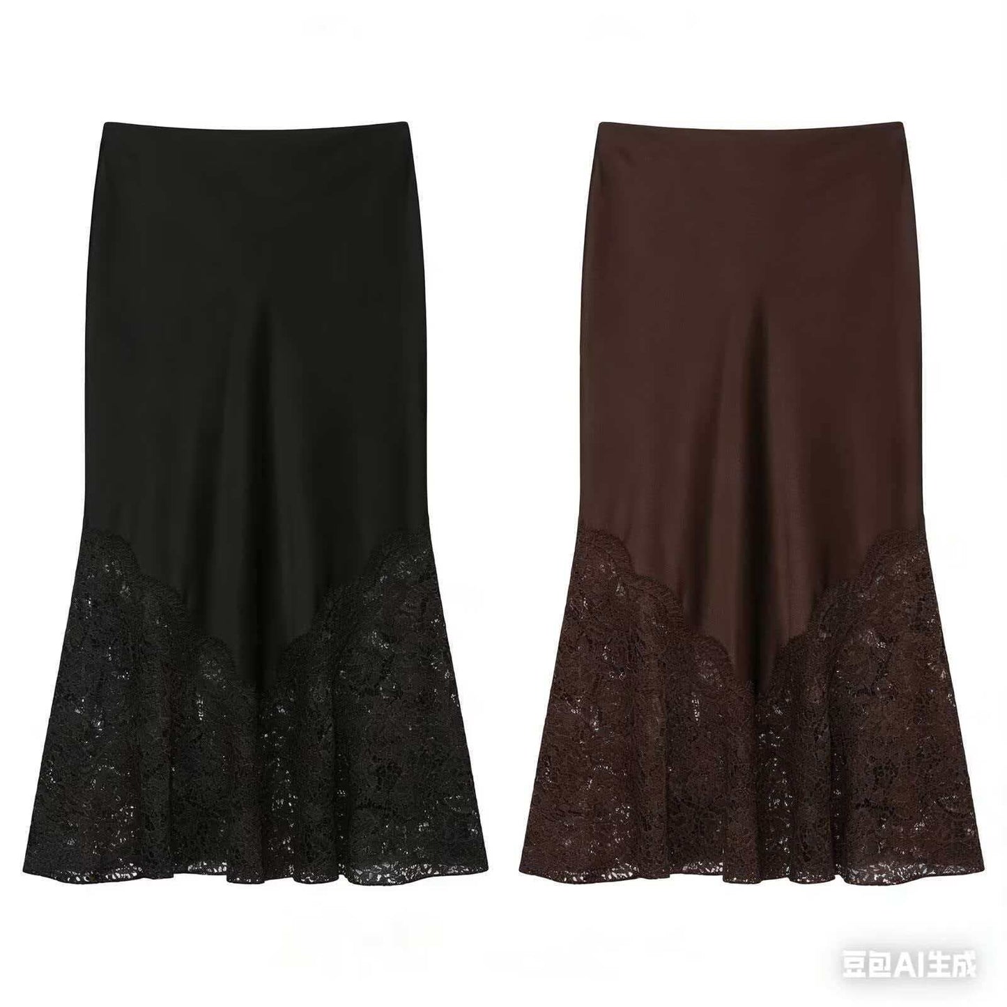 Women's  Solid-color Lace-panel Skirt