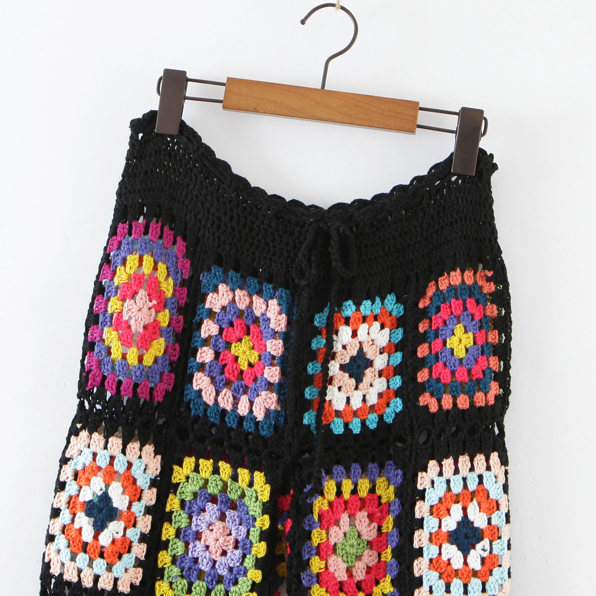 High Waist Colorful Flowers Pattern Handmade Crocheted Trousers