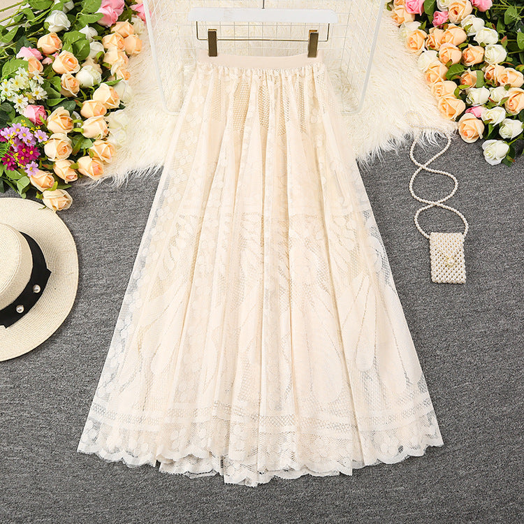 Women's Lace Crocheted Hollow-out Midi Skirt