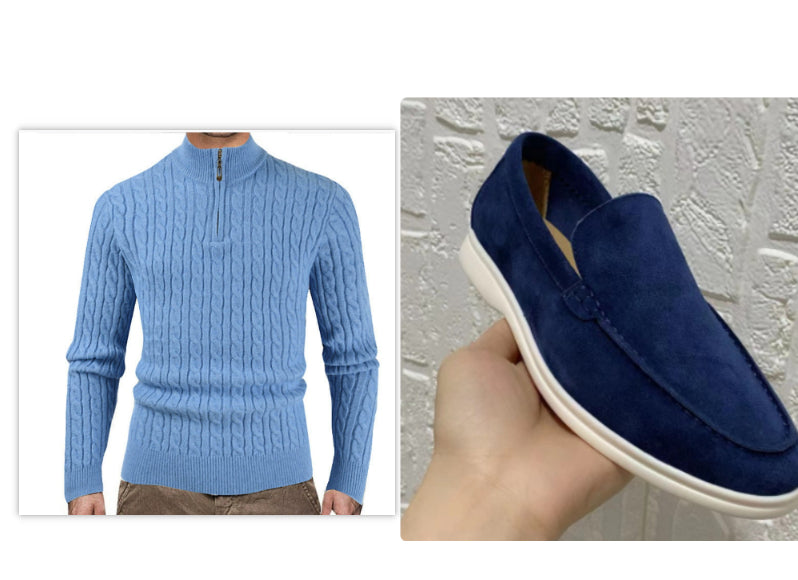 Men's Zipper High Collar Pullover Sweater
