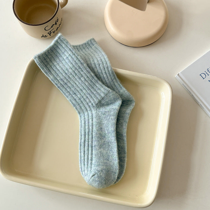 Womens Thickened Fleece-Lined Wool Mid-Calf Socks