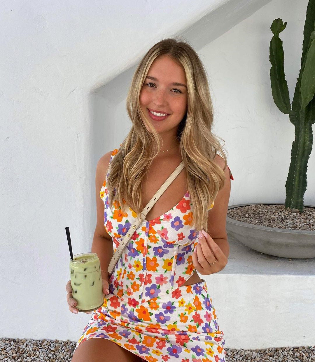 Dame Sexet Printet V-hals Plisseret Cropped Sløjfetop