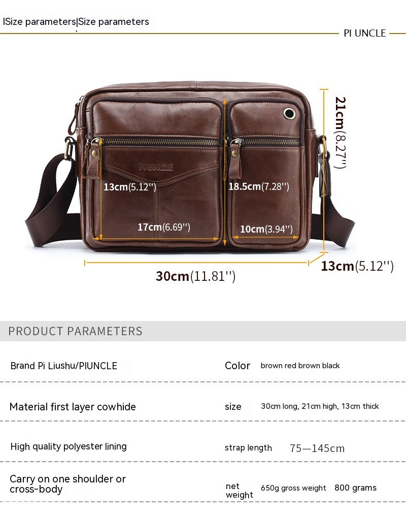 Genuine Leather Men's Shoulder Messenger Bag Large Capacity
