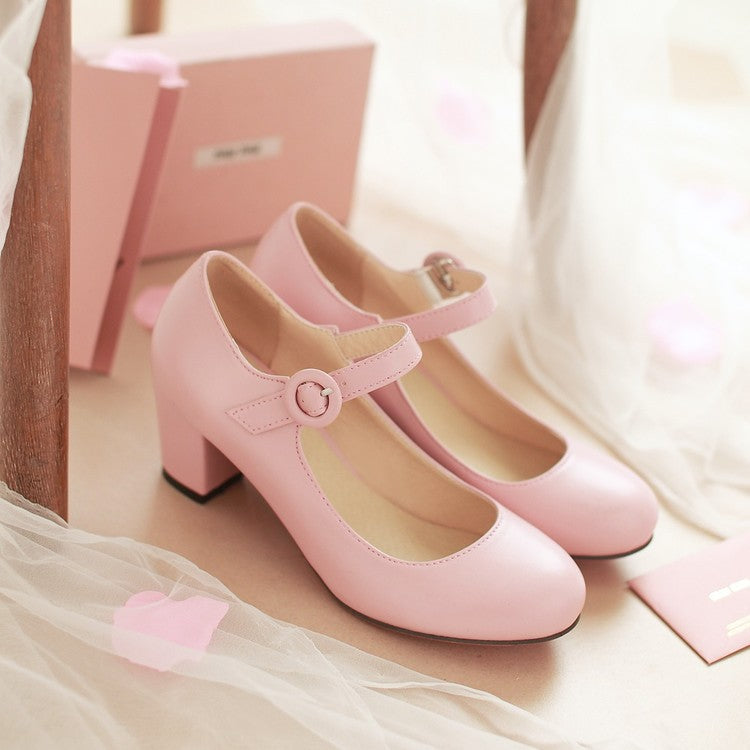 Buckle High Heels Round Head Leisure Low-top Shoes