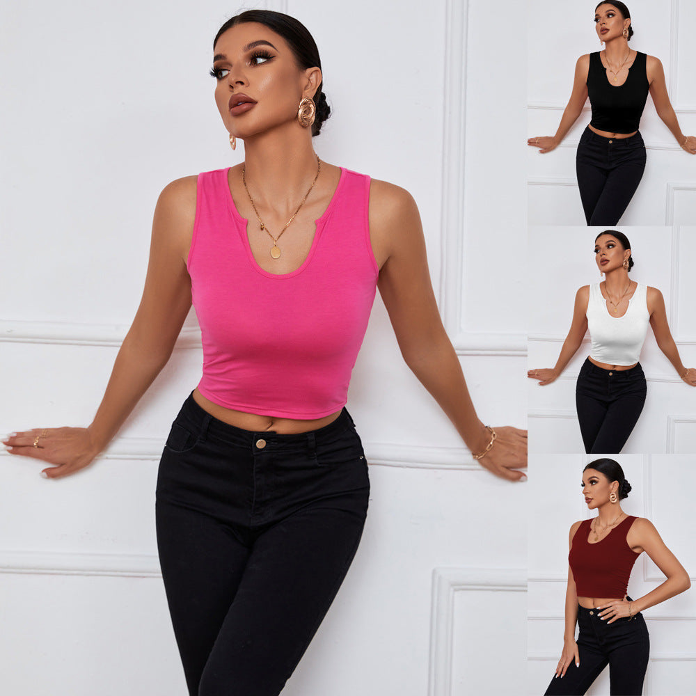 Women's V-neck Slim-fit Short Sleeveless Knit Sporty Casual Tank Top