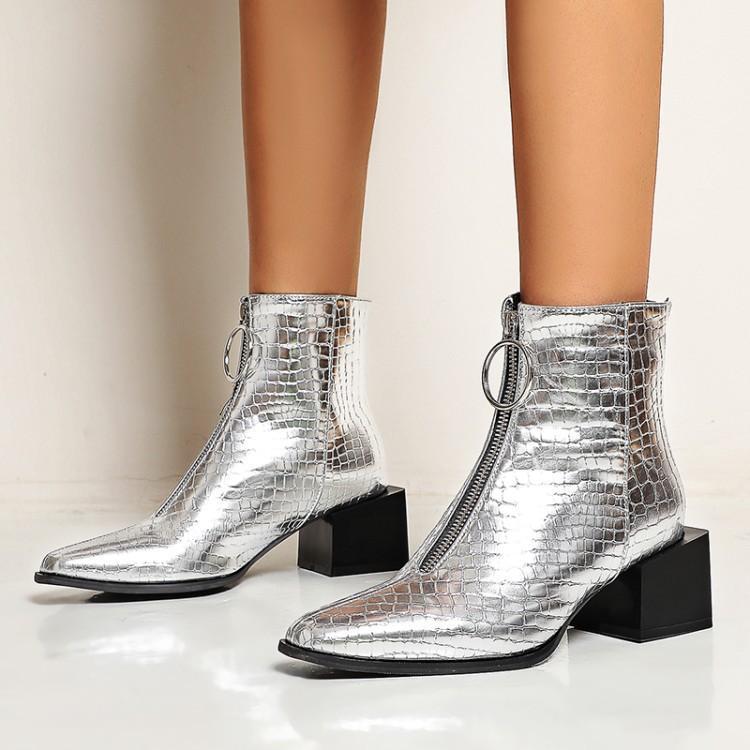 Women's Autumn And Winter Plus Size Women's Boots Snakeskin And Nude Boots High Heel Martin Boots