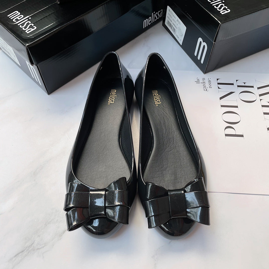 Colorblock Flat Shoes With Shallow Bow
