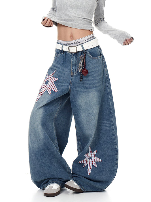 Retro XINGX Patch Machete Jeans Loose Wide Leg Pants