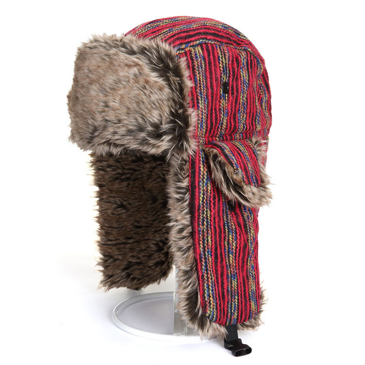 Rainbow Color Fleece-lined Thick Earflap Hat