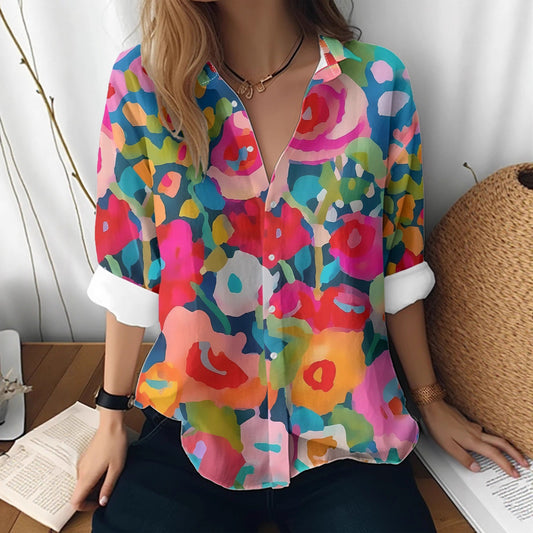 Women's 3D Printed Floral Pattern Long-sleeved Shirt