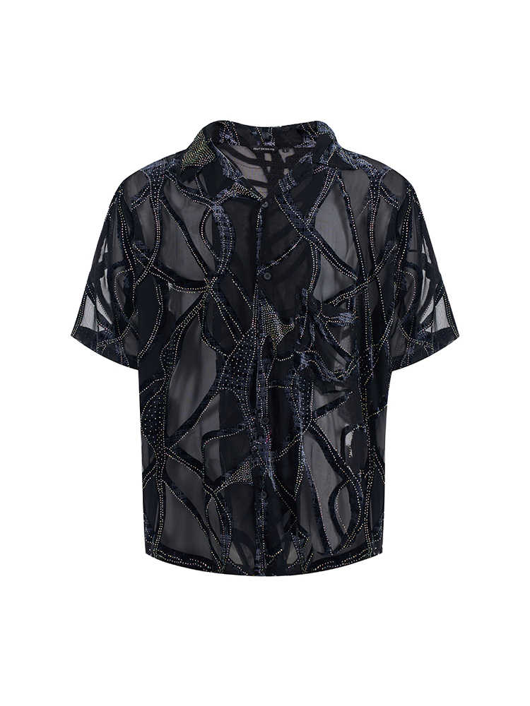 Lightweight Translucent Snake Pattern Short-sleeved Shirt For Men