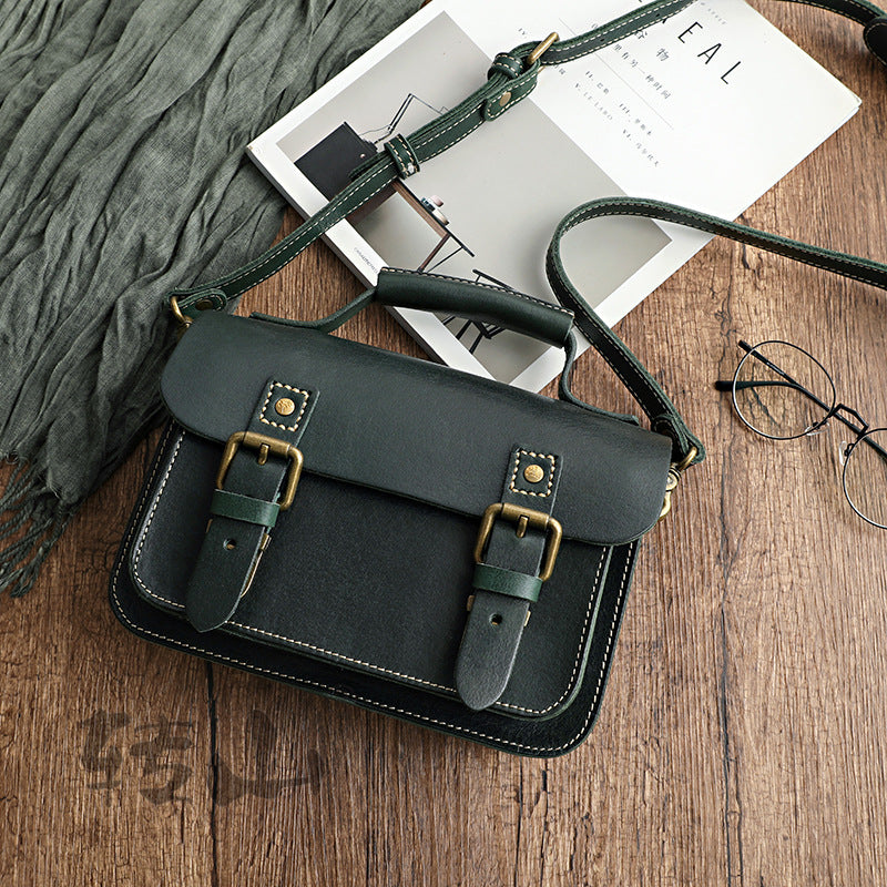 Retro Handmade Tree Cream Leather Women's Bag Vegetable Tanned Leather