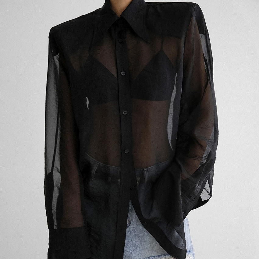 Damemode Design Sans Gennemsigtig Sort Gaze Bluse