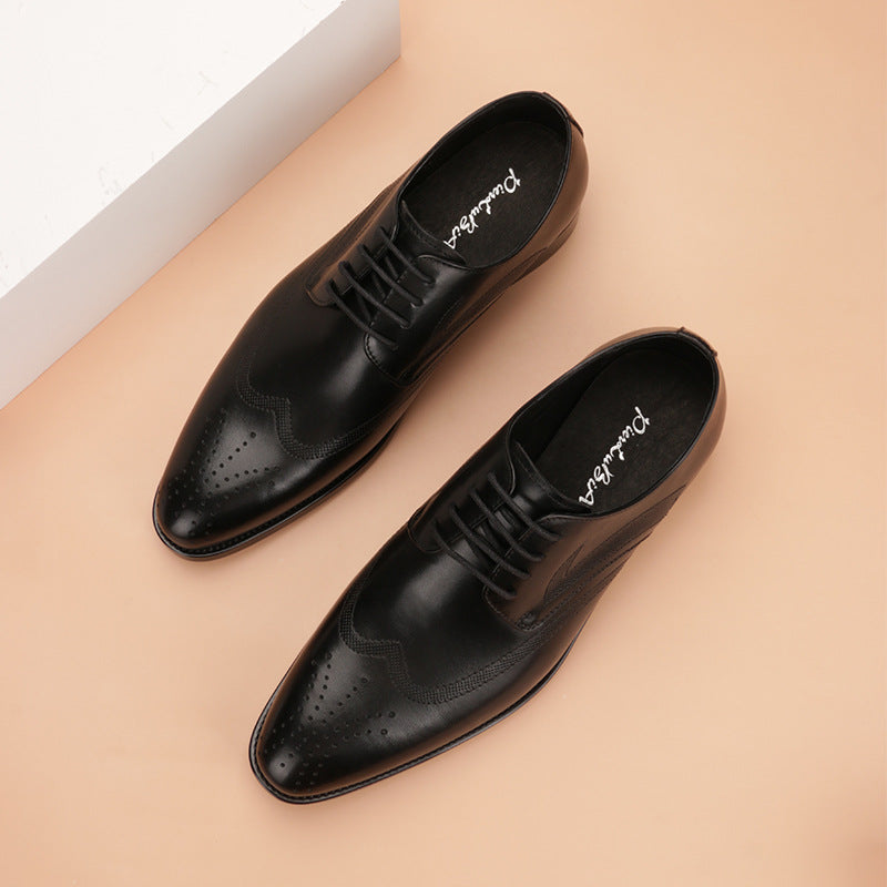 Pointed Toe Carved Cowhide Men's Leather Shoes