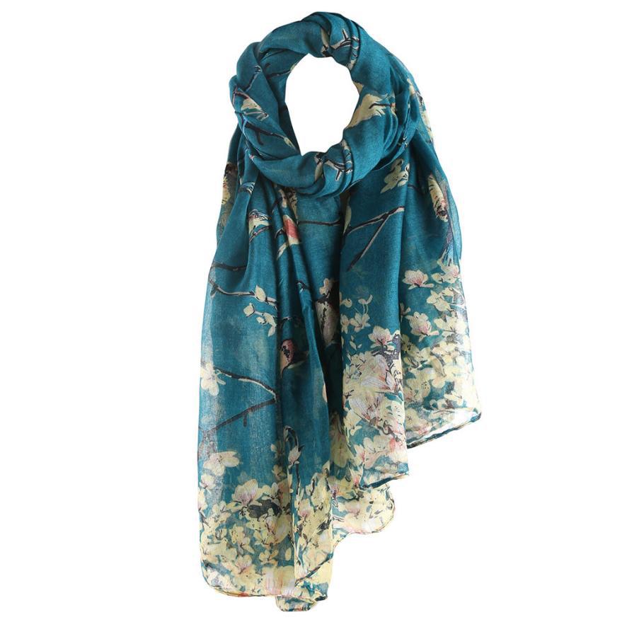 Fashion Twigs And Birds Print Pattern Scarf
