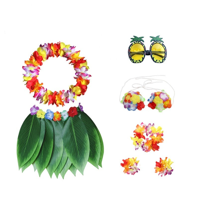 Party Hawaii Simulated Leaves Skirt Suit Dress Up Clothes