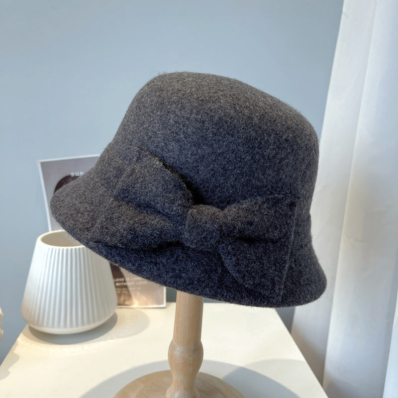 Women's Fashion Literature Bow Knot Solid Color Knitting Basin Hat