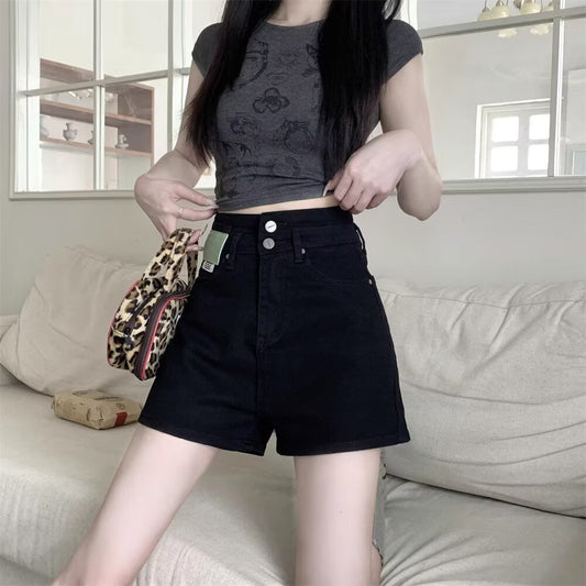 Womens Black High-Waisted Denim Shorts SpringSummer Lightweight Style