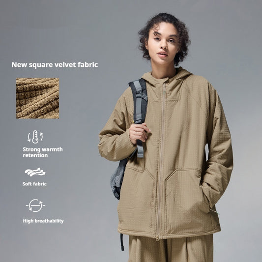 Mesh Brushed Sports Hooded Cut Fleece Padded Coat