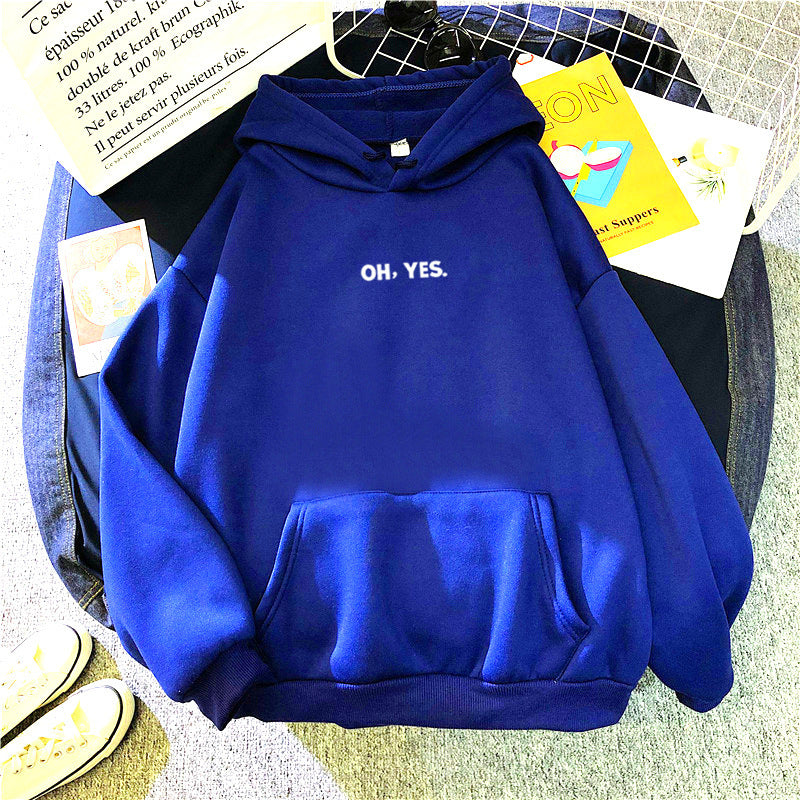 Women's Simple And Loose Oh Yes Printed Hooded Sweatshirt