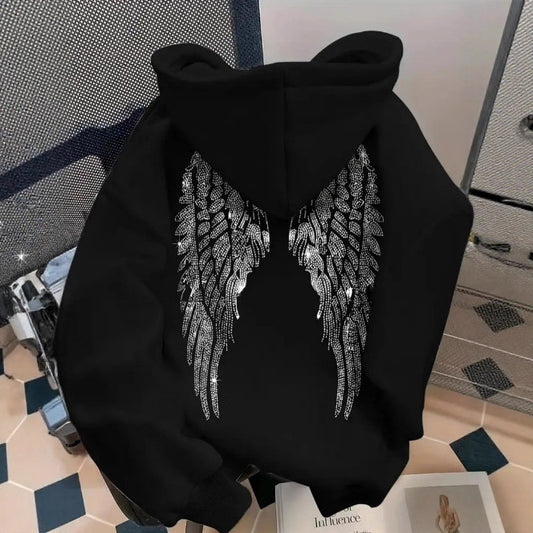 Trendy Minimalistisk Design Vinger Print Sweater Afslappet Løs Sweatshirt Pullover