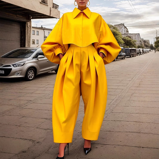 New Womens Outfit Asymmetrical Long-sleeve Hoodie And Harem Pants Set