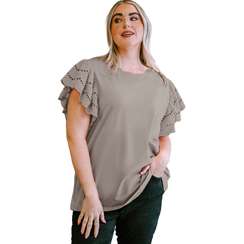 Female Lace Hollow Out Versatile Casual Short Sleeved Shirt