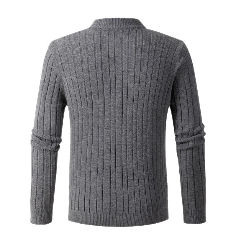 Men's Long Sleeve Twist Twist Half High Neck Zipper Knit