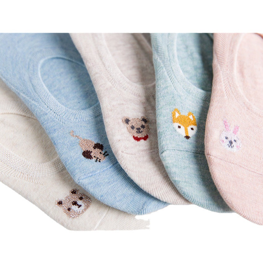 Women's Spring Animal Cartoon Vegetable Invisible Boat Socks Silicone