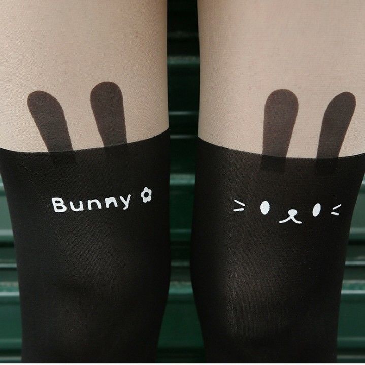 Printed stitching white cartoon stretch stockings