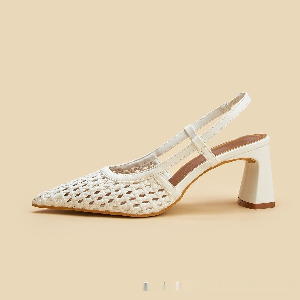White Pointed-toe, Closed-toe Woven Mesh Sandals