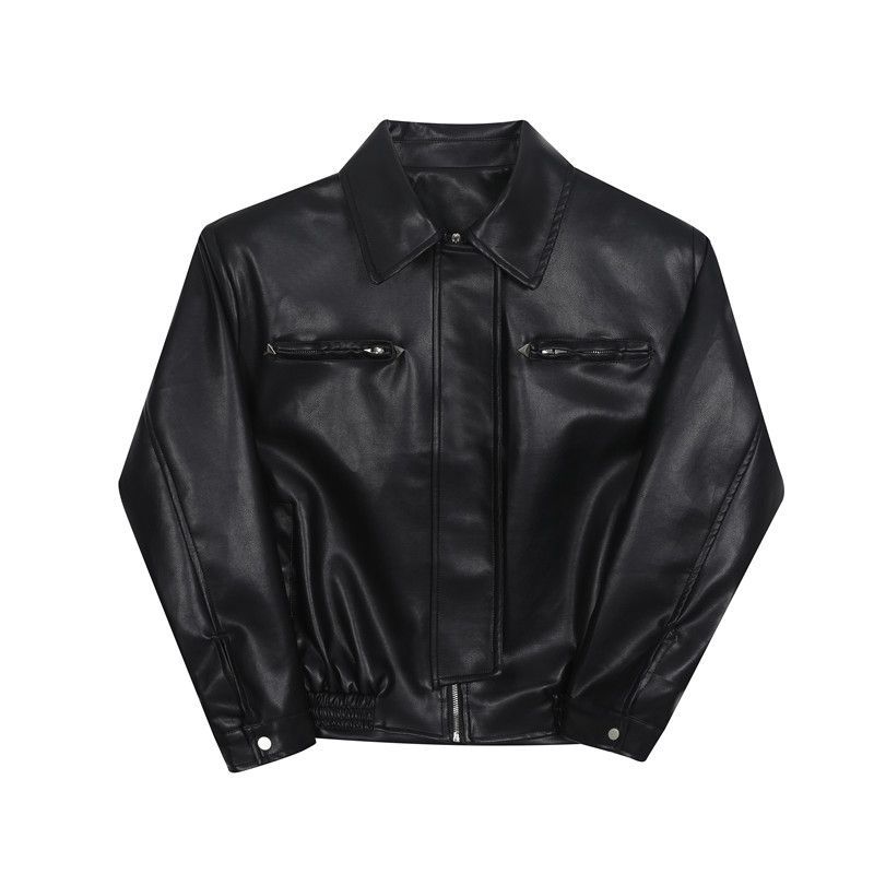 Men's High-grade Profile Casual Retro Metal Buckle Motorcycle Leather Coat