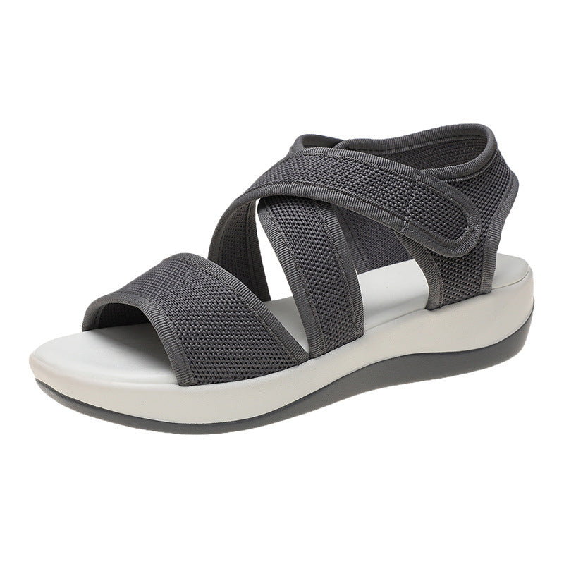 Fashion Flat Casual  Toe Velcro Ladies Sandals
