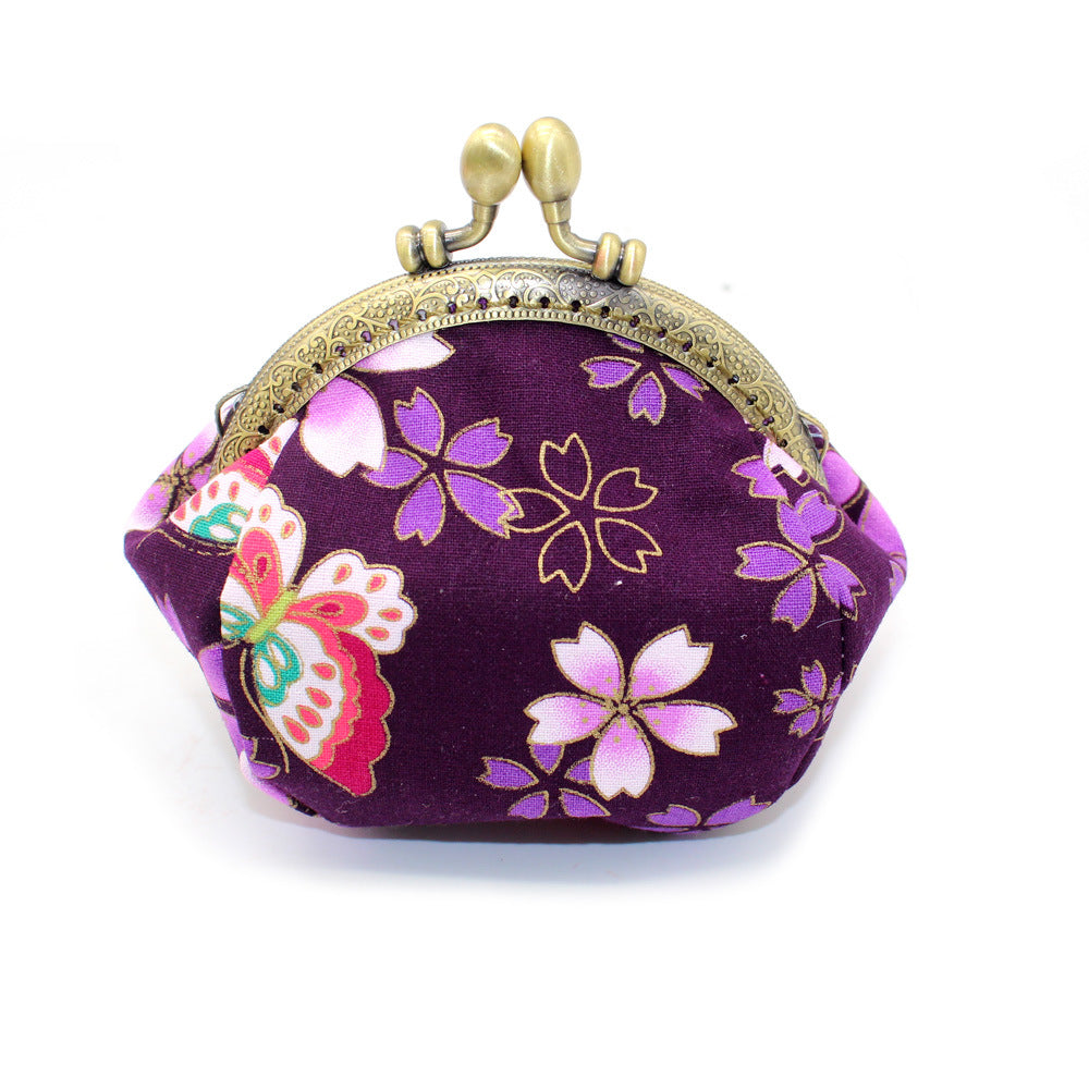 Japanese printing handmade gold bag fabric coin purse
