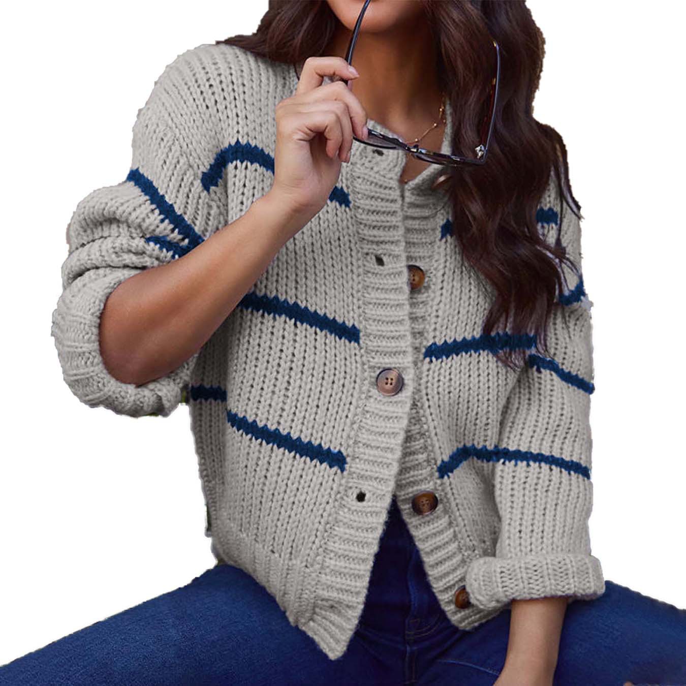 Fashion Stripes Loose Knitted Cardigan Coat Top