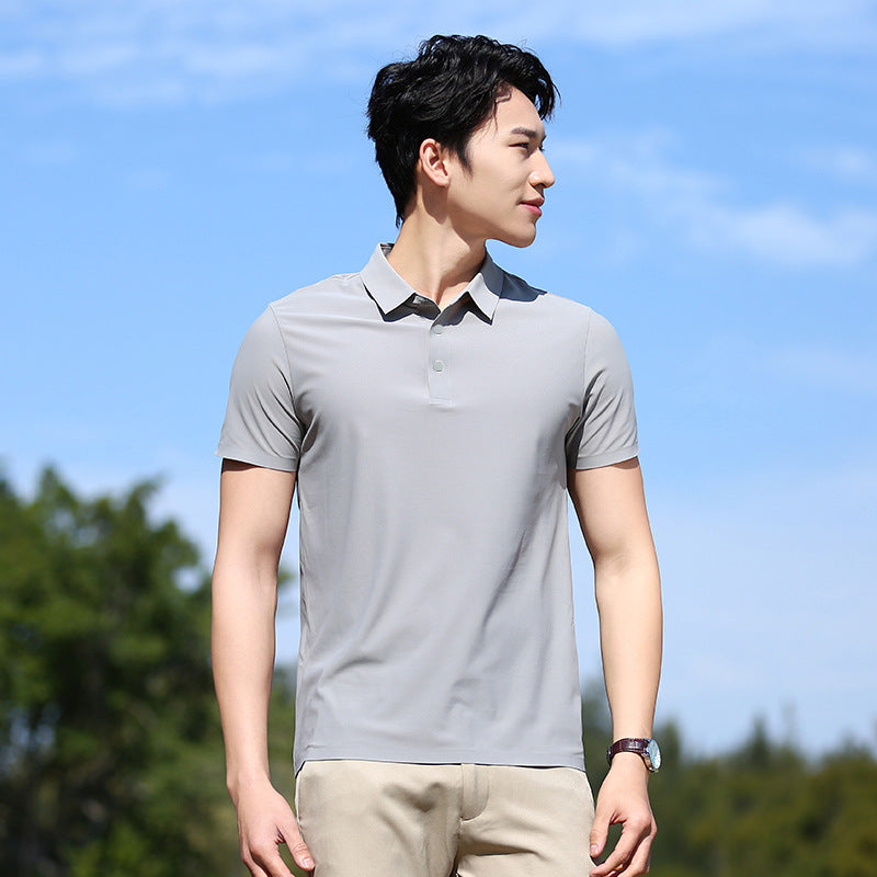 Ice Silk Short-Sleeve Solid-Color Stretch Mens Seamless Polo Shirt
