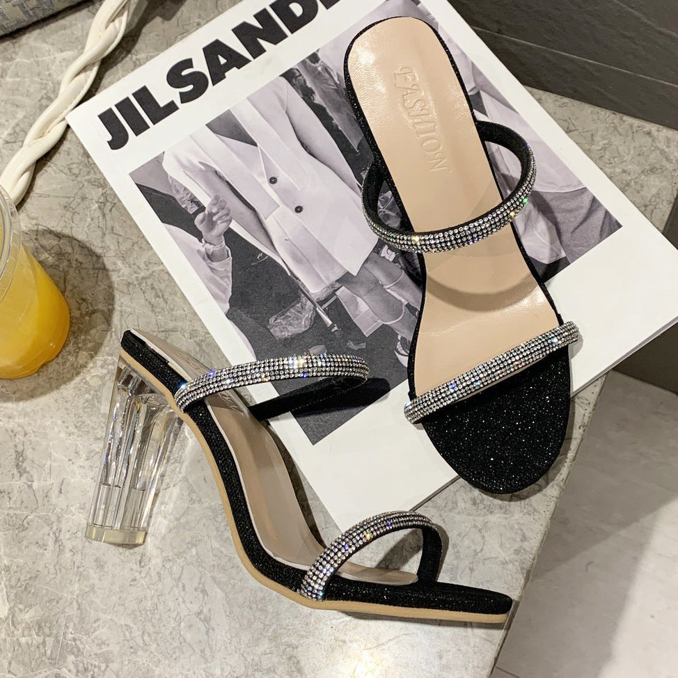 Women's High-heeled Sandals And Slippers With Rhinestones