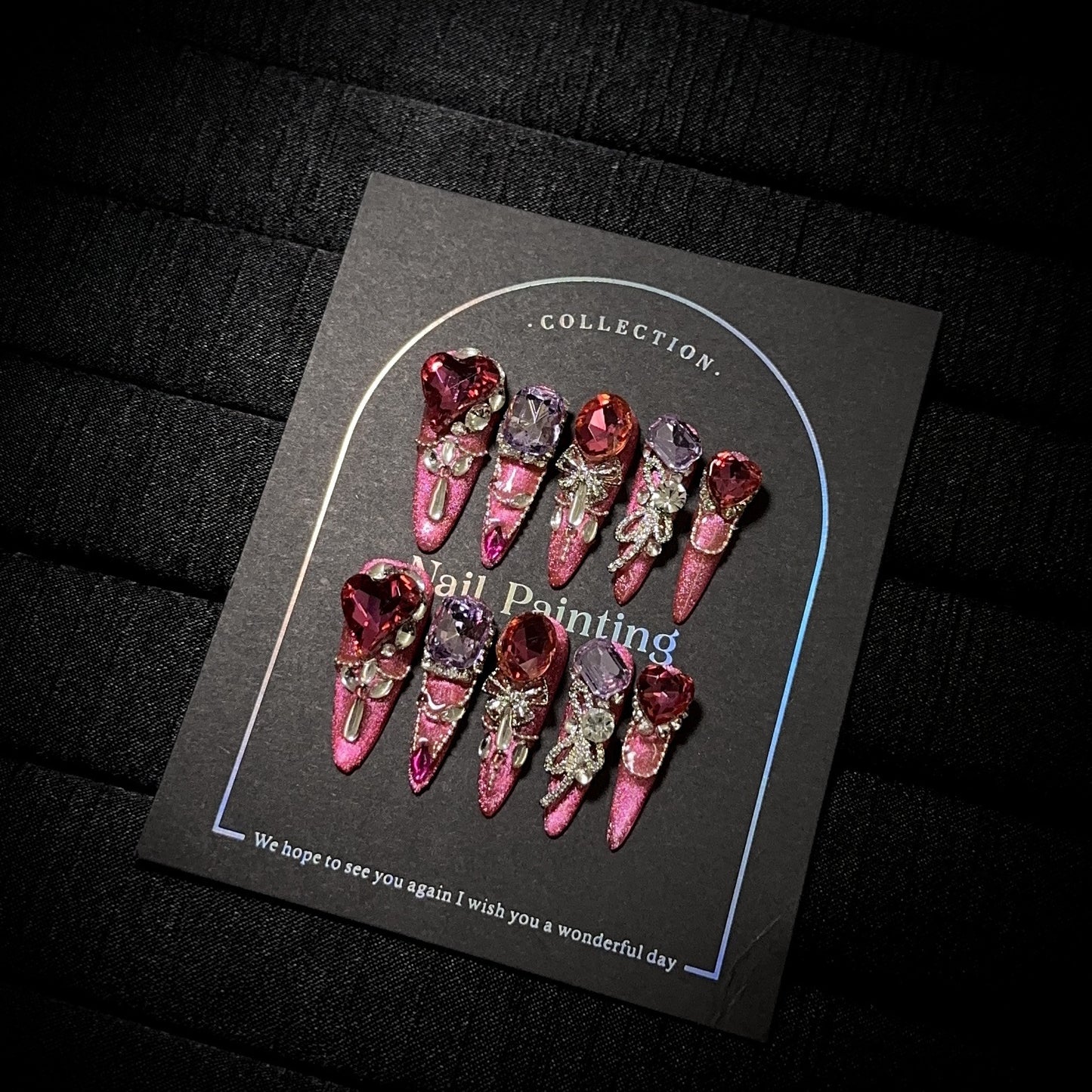 High-grade Winter New Year Rose Red Cat Eye Hand-worn Nail Tip