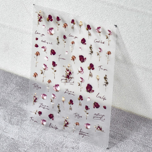 Dried Rose Flower Nail Sticker