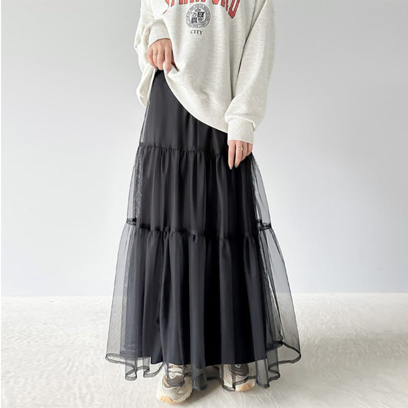 Womens Flowing Gauze Skirt With A-line Patchwork Design