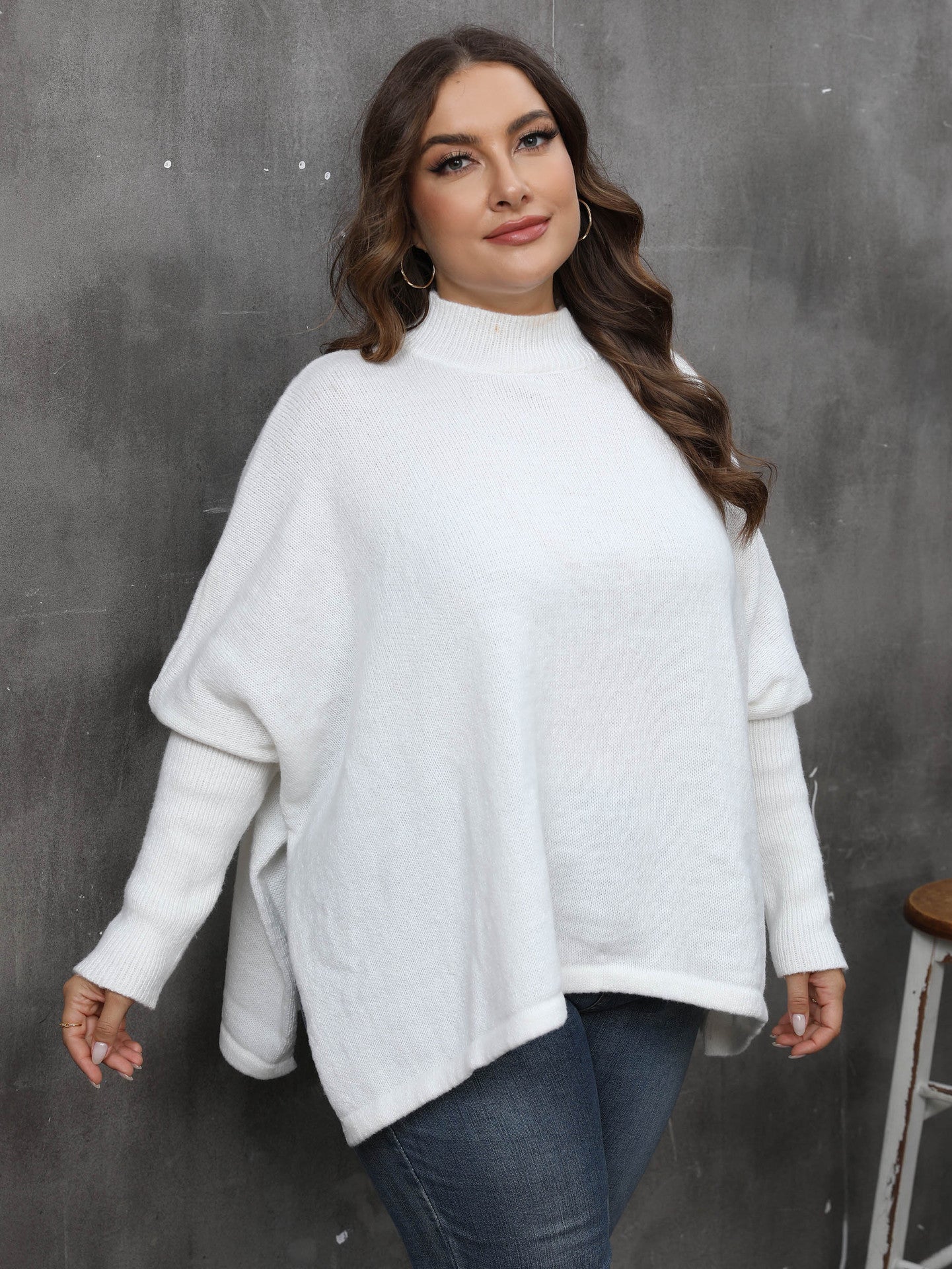 Women's Pullover Plus Size Loose Split Batwing Sleeve Half Collar Top