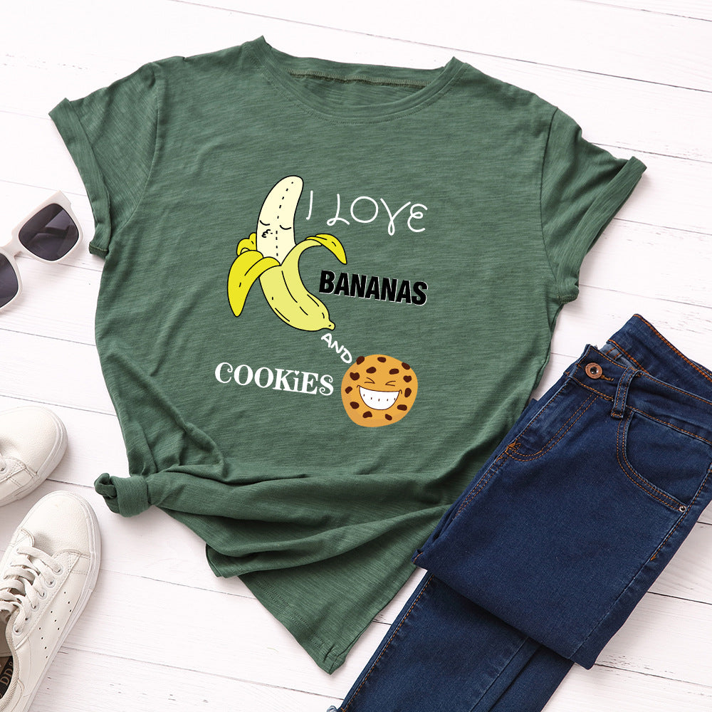 Women's Spoof Banana Letters Loose Crew Neck Short Sleeve T-Shirt