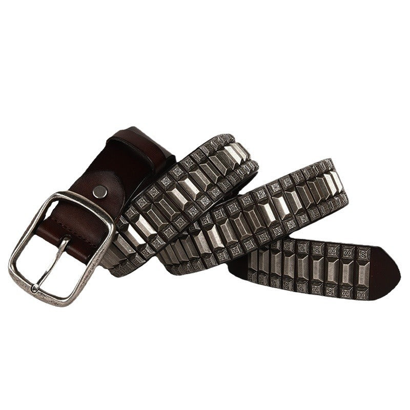 First Layer Cowhide Niche Pagoda Decorative Rivets Street Punk Belt