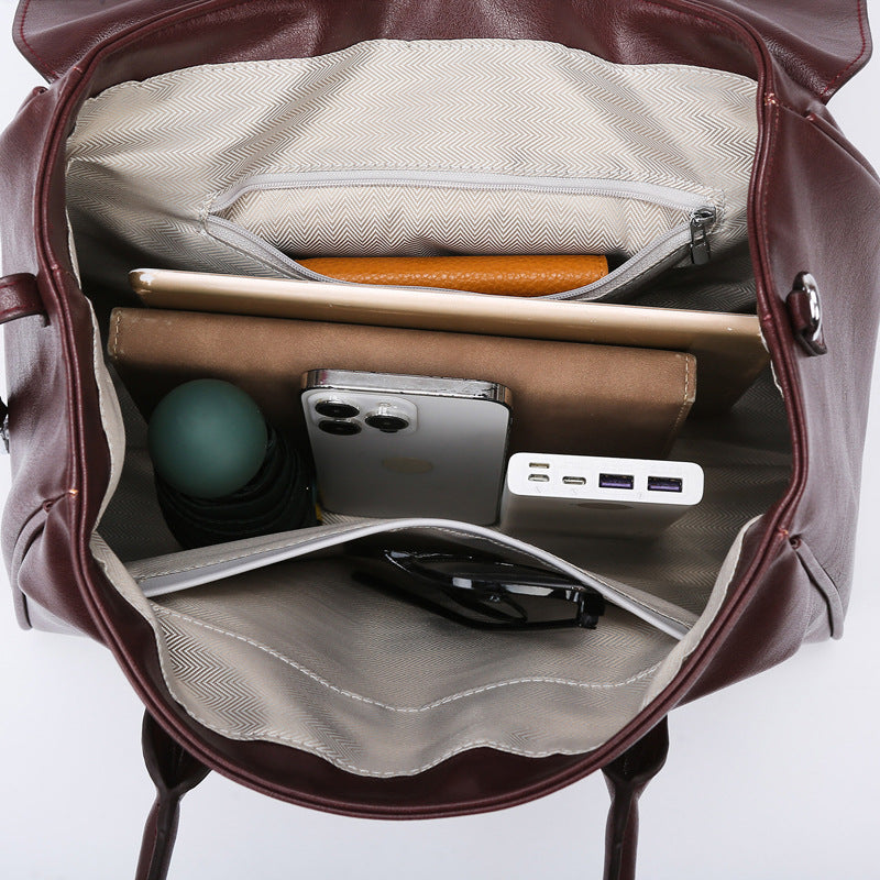 Fashion Large Capacity Simple Temperament Soft Leather Bag