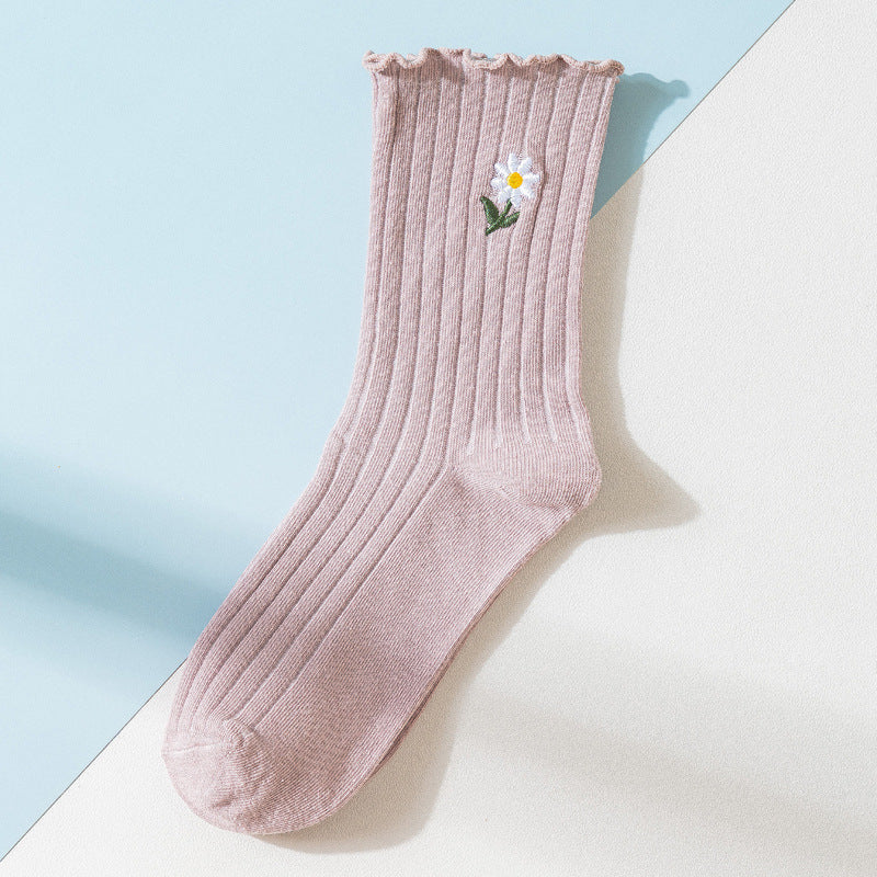Women's Tube Socks Thin Ins Tide Small Daisy Japanese Cute
