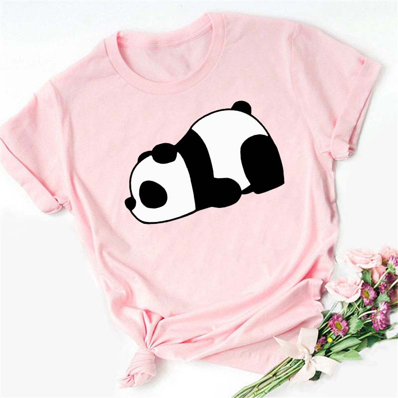 Digital Cartoon Panda Printing Round Neck Sports Short Sleeve