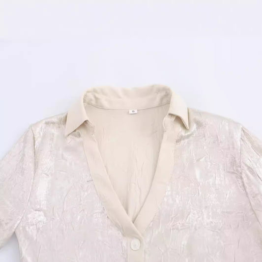 Women's Lapel V-neck Bronzing Long-sleeved Shirt